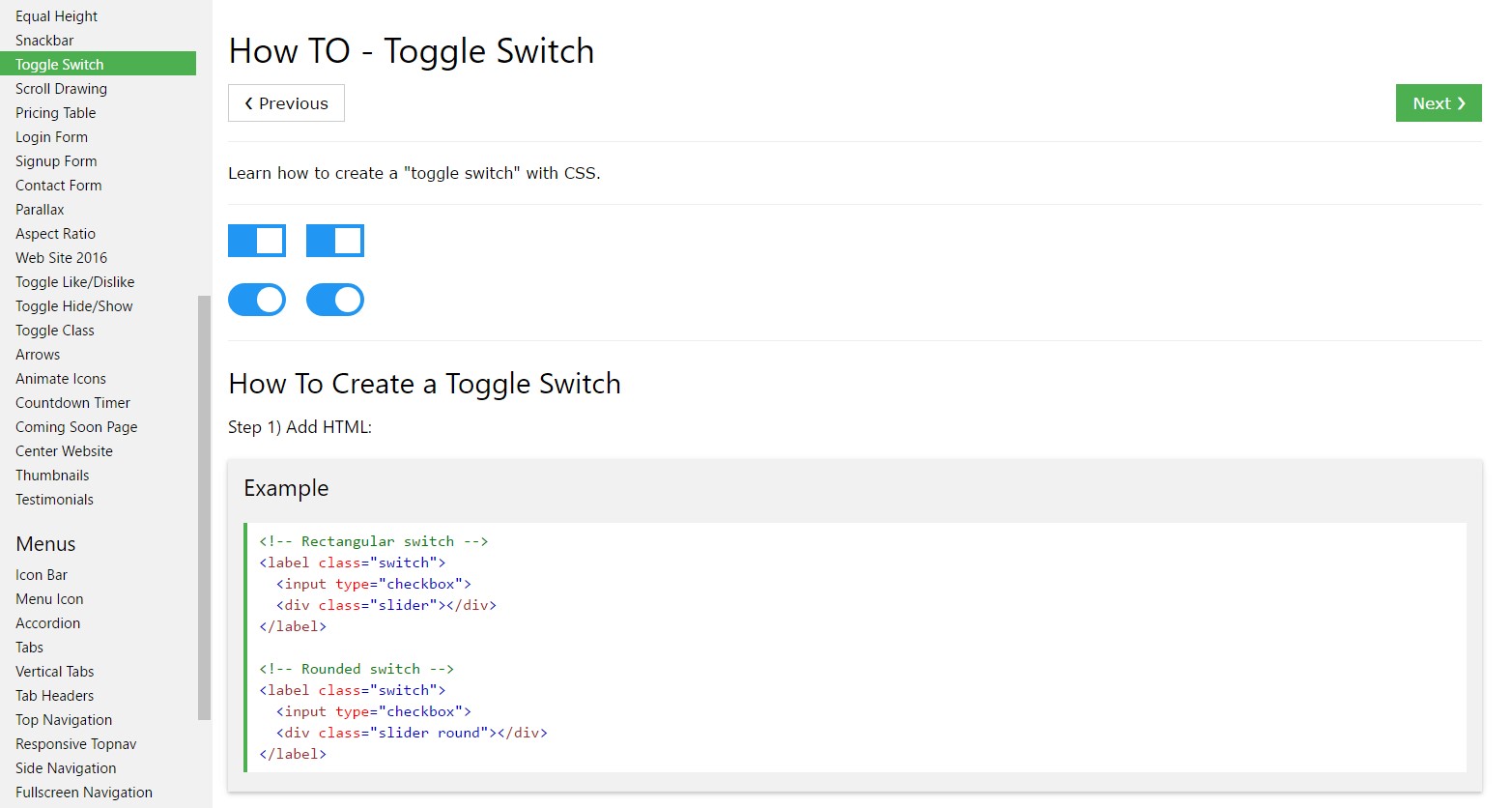 How to create Toggle Switch